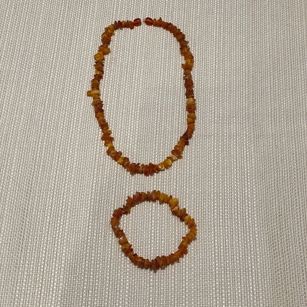 Natural Baltic Amber Set Choker Necklace with Elastic Bracelet